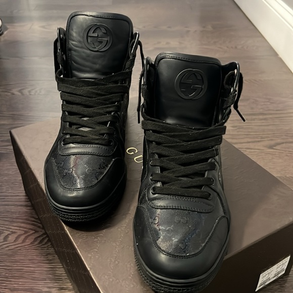 GUCCI IMPRIMEE/NEW PRAGA SOFT BLACK HIGH TOP SNEAKERS - Picture 3 of 13